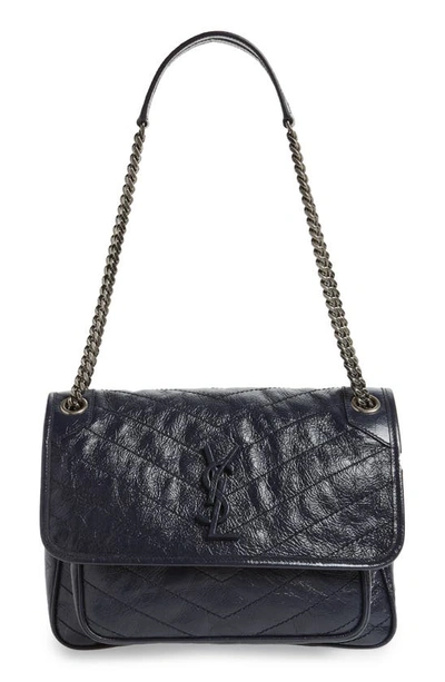 Shop Saint Laurent Medium Niki Leather Shoulder Bag In Deep Marine