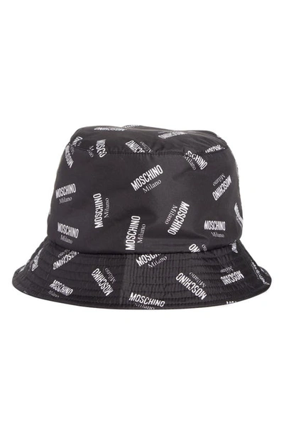 Shop Moschino Allover Logo Reversible Bucket Hat In Black/ Pink