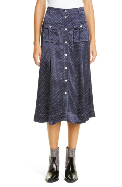 Shop Ganni Heavy Satin Midi Skirt In Total Eclipse