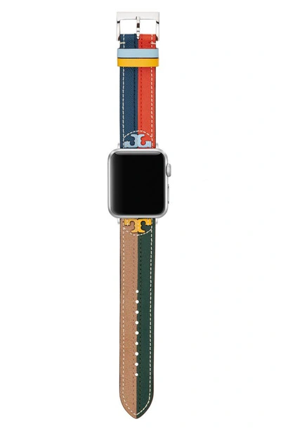Shop Tory Burch Mcgraw Leather Strap For Apple Watch, 38mm/40mm In Brown/ Multi