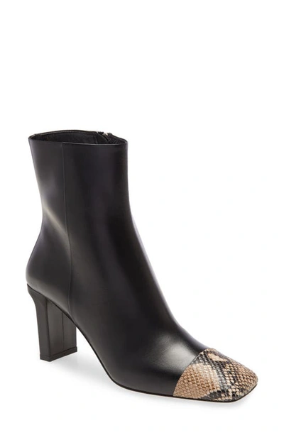 Shop Aeyde Belle Snake Embossed Square Toe Bootie In Black/ Natural