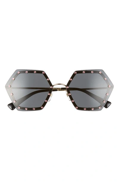 Shop Valentino 62mm Oversize Studded Sunglasses In Gold/ Grey/ Smoke Solid