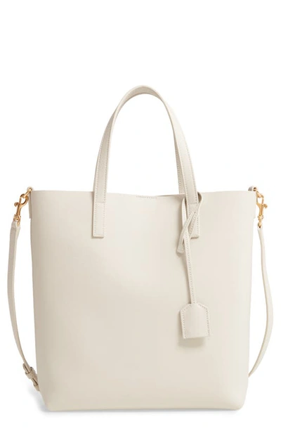 Shop Saint Laurent Toy North/south Leather Tote In Blanc Vintage