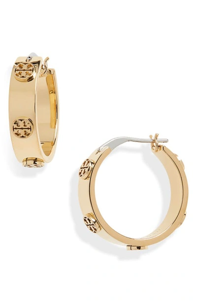 Shop Tory Burch Miller Huggie Hoop Earrings In Tory Gold