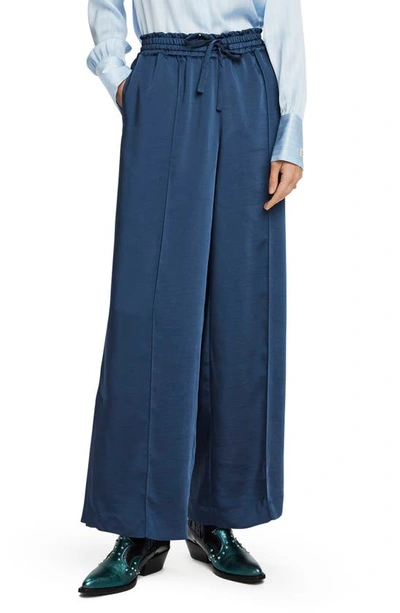 Shop Scotch & Soda Wide Leg Drawstring Satin Pants In Wild Water