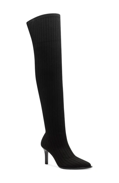 Shop Vince Camuto Over The Knee Pointed Toe Boot In Black Fabric