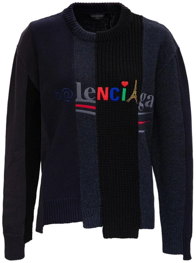 Shop Balenciaga Cotton And Wool L/s Sweatshirt With Logo In Black