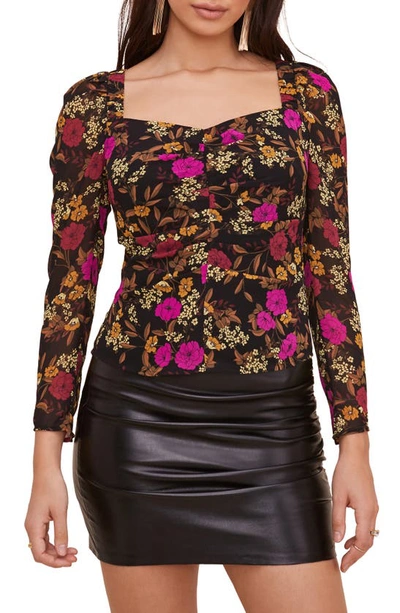 Shop Astr Tie Back Sweetheart Top In Black-pink Floral