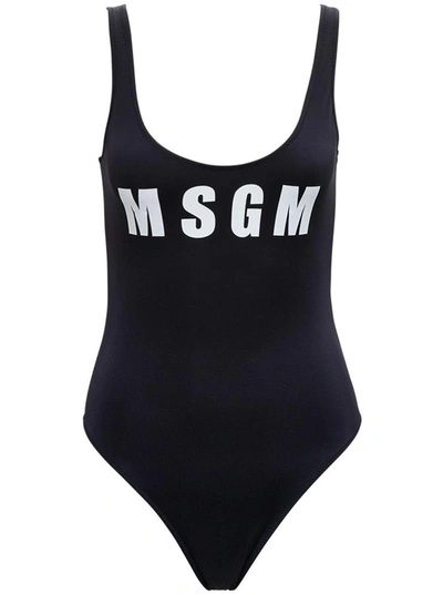Shop Msgm Pink Swimsuit With Logo In Black