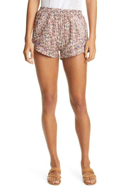 Shop Nicole Miller Partridge Stripe Embroidered Shorts In Brown/mult