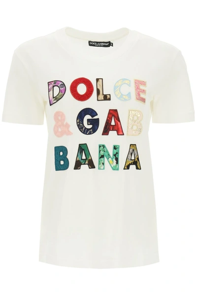 Shop Dolce & Gabbana Patchwork Embroidery T-shirt In Bianco