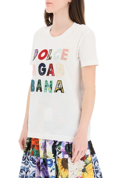Shop Dolce & Gabbana Patchwork Embroidery T-shirt In Bianco