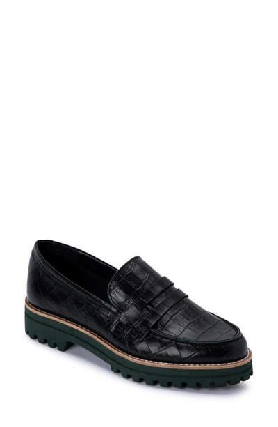 Shop Dolce Vita Aubree Croc Embossed Loafer In Noir Croco Print Leather