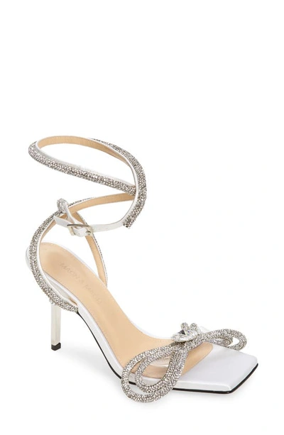 Shop Mach & Mach Double Crystal Bow Square Toe Sandal In White Satin Exclusive