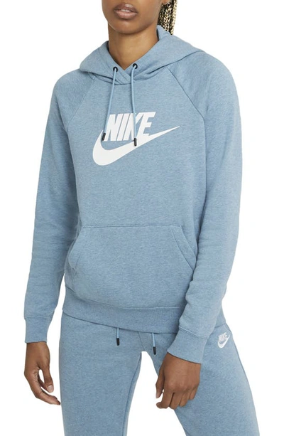 Shop Nike Sportswear Essential Pullover Hoodie In Cerulean/ Heather/ White
