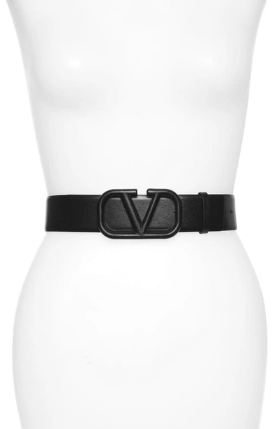 Shop Valentino Vlogo Buckle Leather Belt In Nero