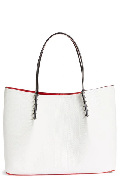 Shop Christian Louboutin Large Cabarock Lizard Embossed Leather Tote In Bianco