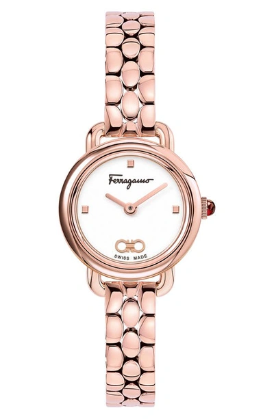 Shop Ferragamo Varina Bracelet Watch, 22mm In Rose Gold/ White/ Rose Gold
