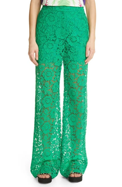 Shop Valentino Lace Wide Leg Pants In Pure Green