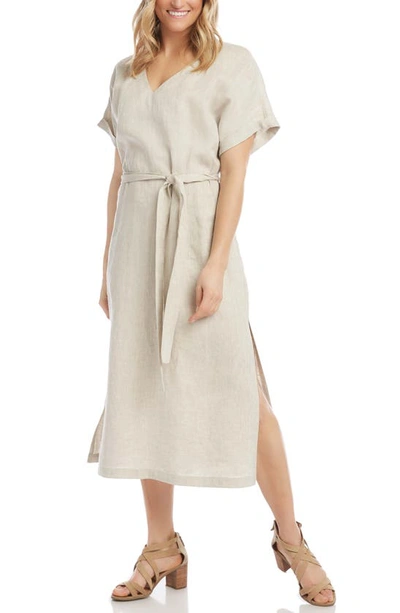 Shop Karen Kane Belted Linen Midi Dress In Oat