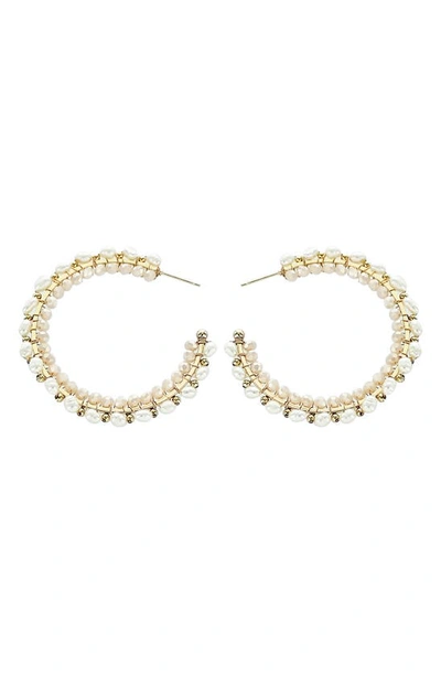 Shop Panacea Pearl & Crystal Hoop Earrings In Ivory