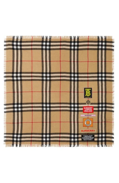 Shop Burberry Logo Check Cashmere Scarf In Archive Beige