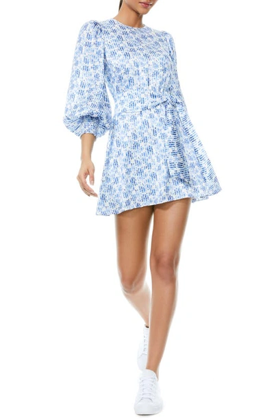 Shop Alice And Olivia Molli Long Sleeve Fit & Flare Minidress In Forget Me Not Sm Antique White