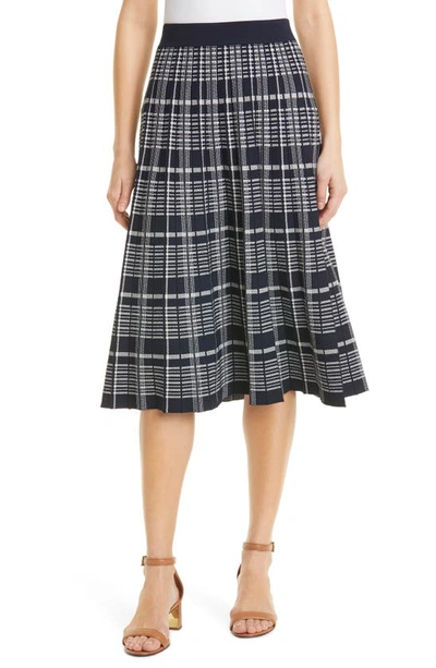 Tory Burch Pleated Plaid Sweater Skirt In Tory Navy | ModeSens