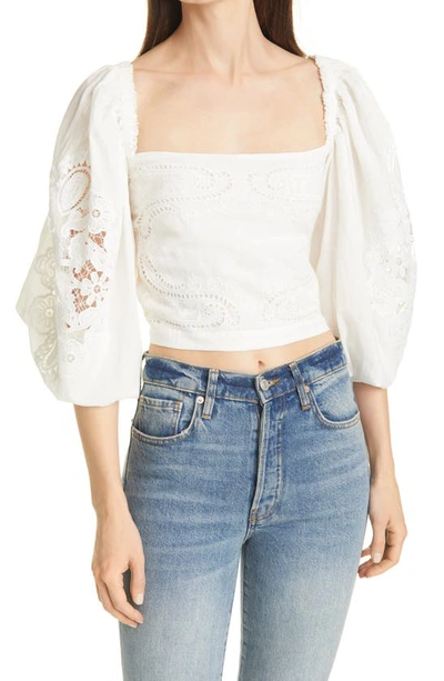 Shop Farm Rio Lace Sleeve Crop Top In Off-white