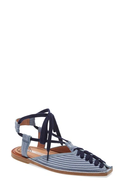 Shop Zimmermann Quilted Lace-up Flat In Sky Blue