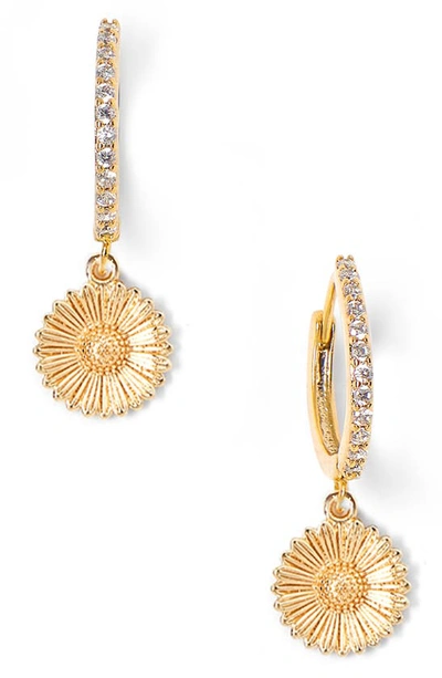 Shop Tess + Tricia Daisy Drop Huggie Hoop Earrings In Gold