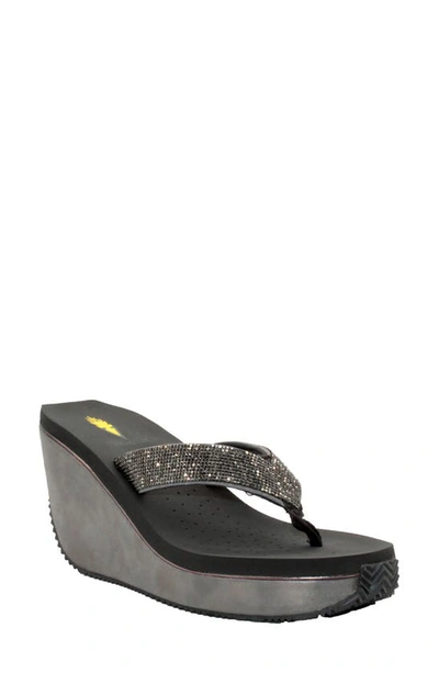 Shop Volatile Glimpse Wedge Flip Flop In Grey With Rhinestones