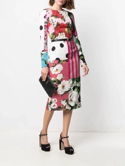 Shop Dolce & Gabbana Patchwork-print Charmeuse Dress In White