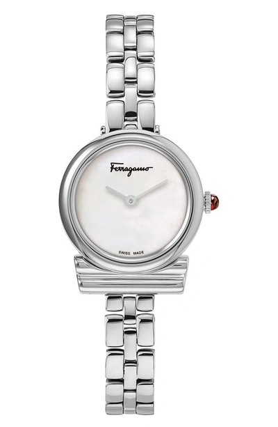 Shop Ferragamo Gancio Bracelet Watch, 22mm In Silver/ Mother Of Pearl