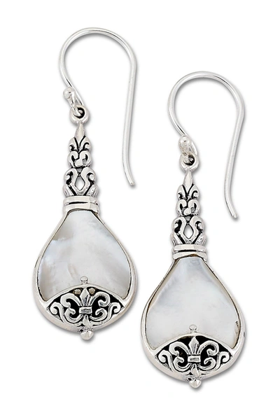 Samuel B Jewelry Sterling Silver Scrollwork Design Mother Of Pearl Drop Earrings In White
