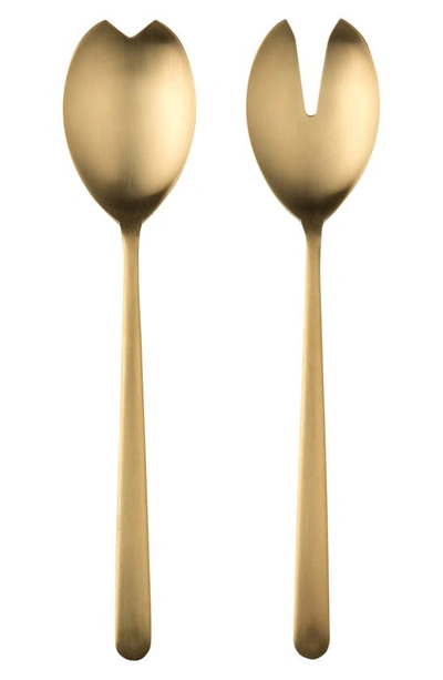Shop Mepra Brushed Salad Servers In Brushed Stainless Gold