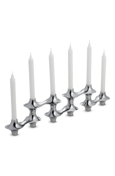 Nambe Cortina Hinged Candelabra In Metallic Silver