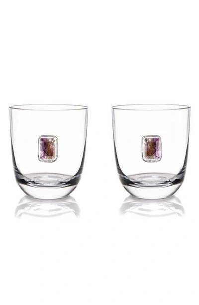 Anna New York Elevo 2-piece Amythest & Crystal Double Old-fashioned Glass Set In Smoke Agate