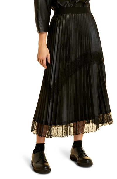 Shop Marina Rinaldi Cannes Nappa Effect Faux Leather Pleat Midi Skirt In Black