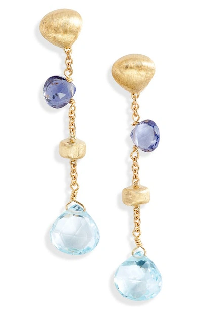 Shop Marco Bicego Paradise 18k Yellow Gold Iolite & Blue Topaz Short Drop Earrings