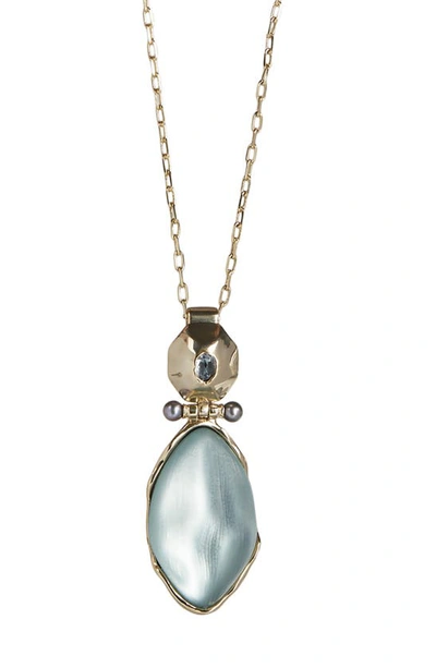 Shop Alexis Bittar Future Antiquity Octagon Hinged Pendant Necklace In Blue Grey