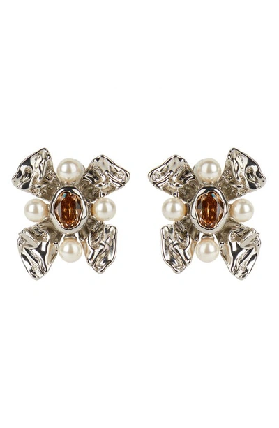 Shop Alexis Bittar Future Antiquity Byzantine Flower Clip Earrings In Rhodium