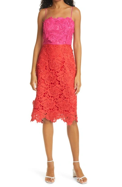 Shop Milly Floral Lace Sheath Dress In Razzmatazz/ Poppy