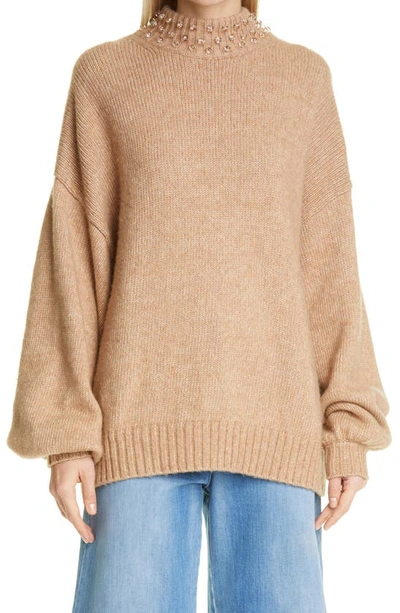 Shop See By Chloé Bead Detail Wool & Cotton Sweater In Desert Beige