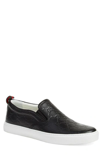 Shop Gucci Signature Slip-on Sneaker In Nero Embossed Leather