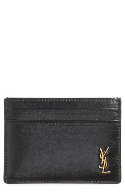 Shop Saint Laurent Ysl Monogram Leather Card Case In Black