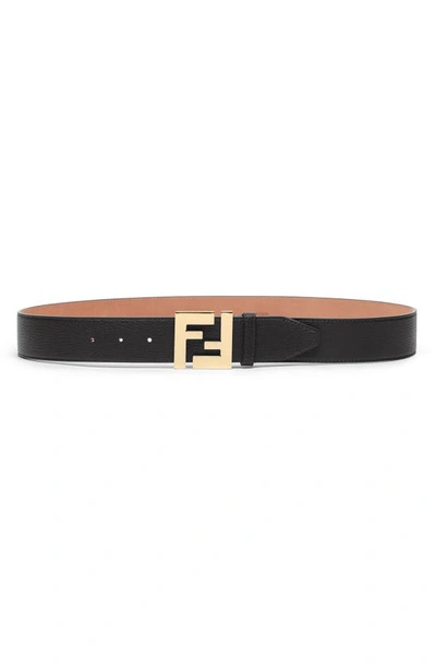 Shop Fendi Ff Leather Belt In Black Soft Gold