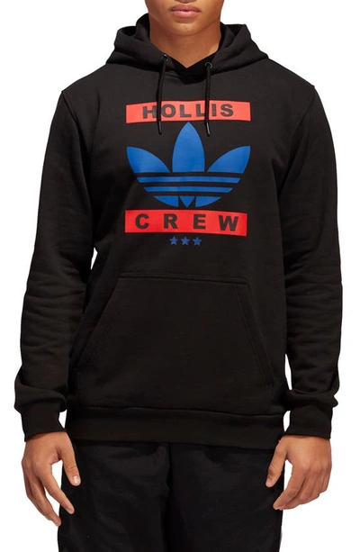 Shop Adidas Originals X Run-dmc Logo Graphic Hoodie In Black/ White/ Scarlet