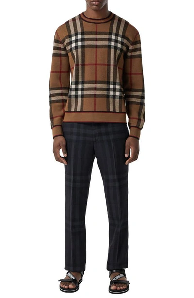 Shop Burberry Naylor Check Jacquard Merino Wool Sweater In Birch Brown