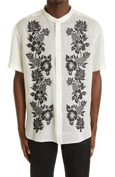 Shop Saint Laurent Embroidered Flower Shirt In Natural